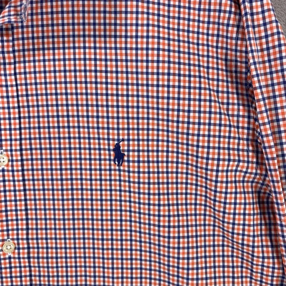Polo Ralph Lauren Button Up Shirt Mens XXL Orange Blue Gingham Check Cotton